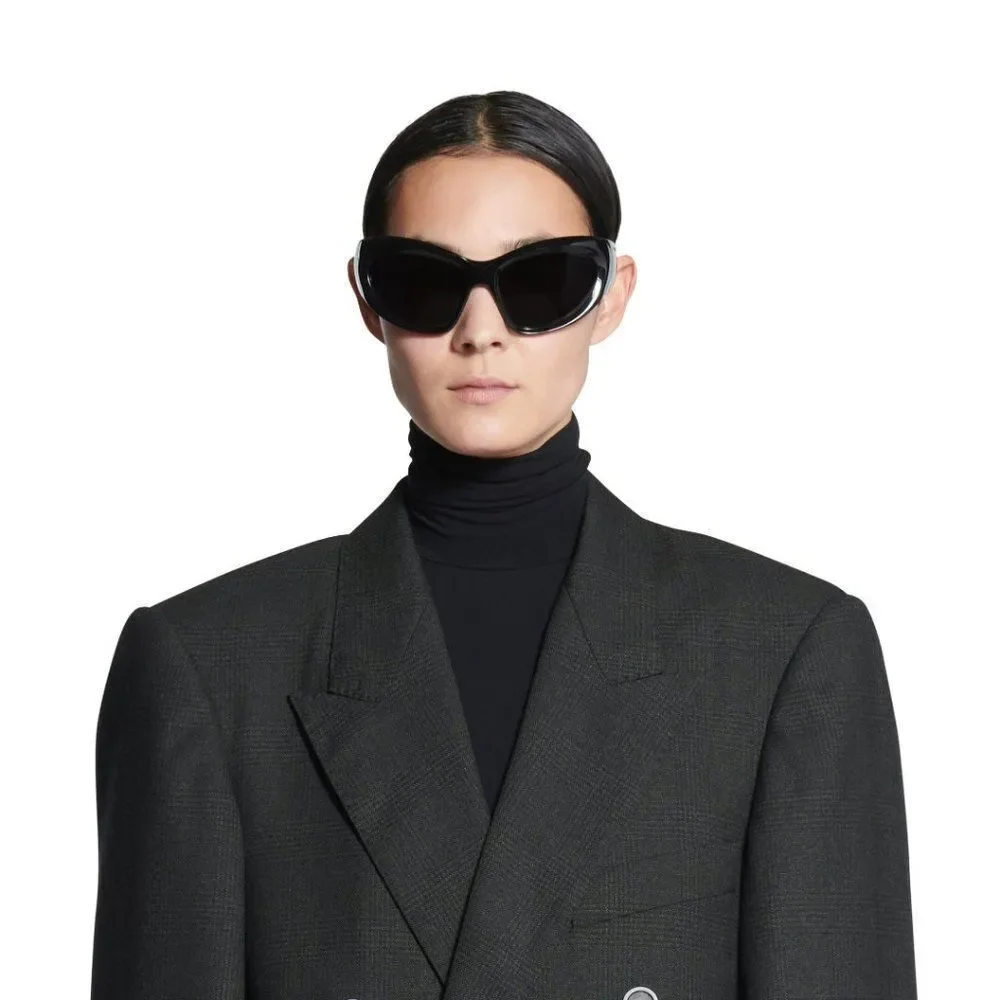 NEW Balenciaga BB0228S 001 Black Grey Wraparound Extreme Unisex Sunglasses